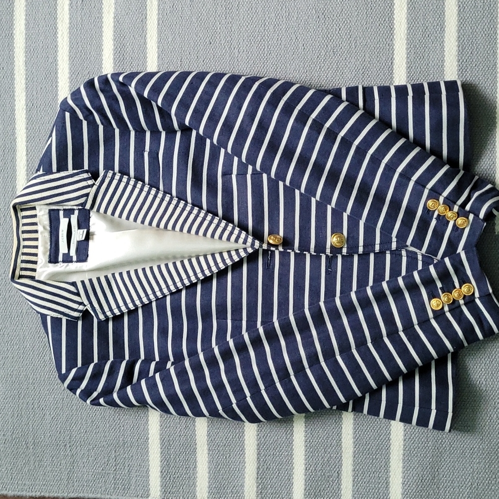 JCREW Navy and Cream Striped Blazer with Gold Buttons Size 6